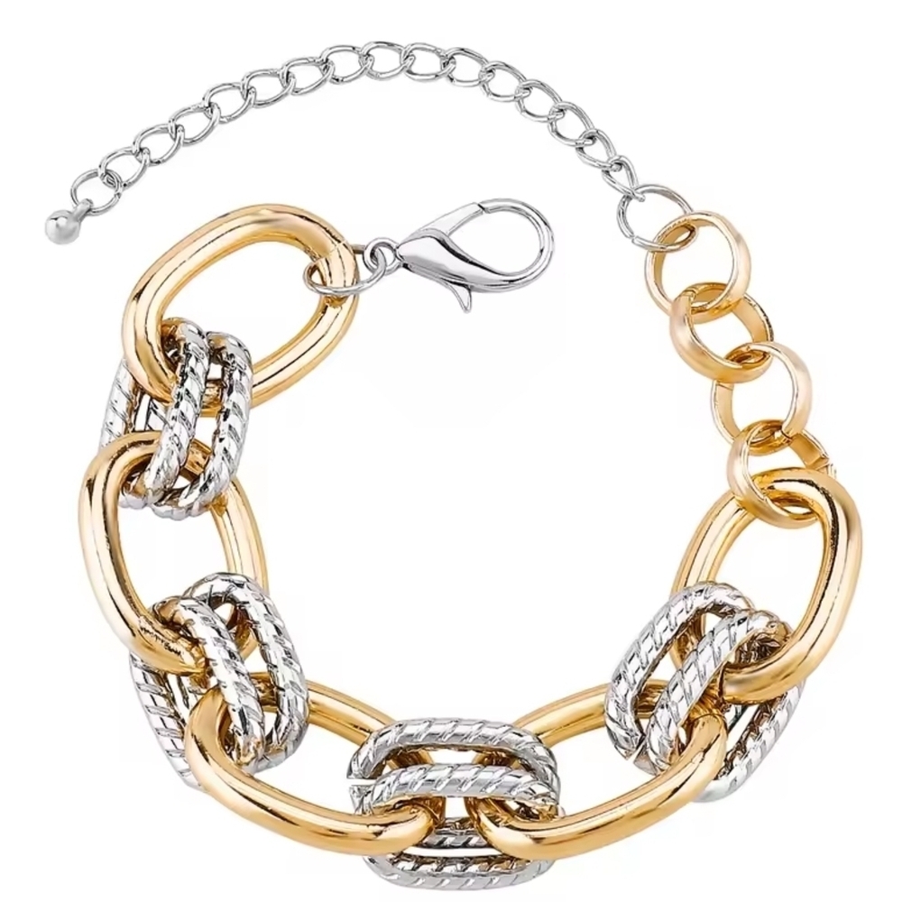 Two-Tone Gold and Silver Link Bracelet - Picture 3 of 4